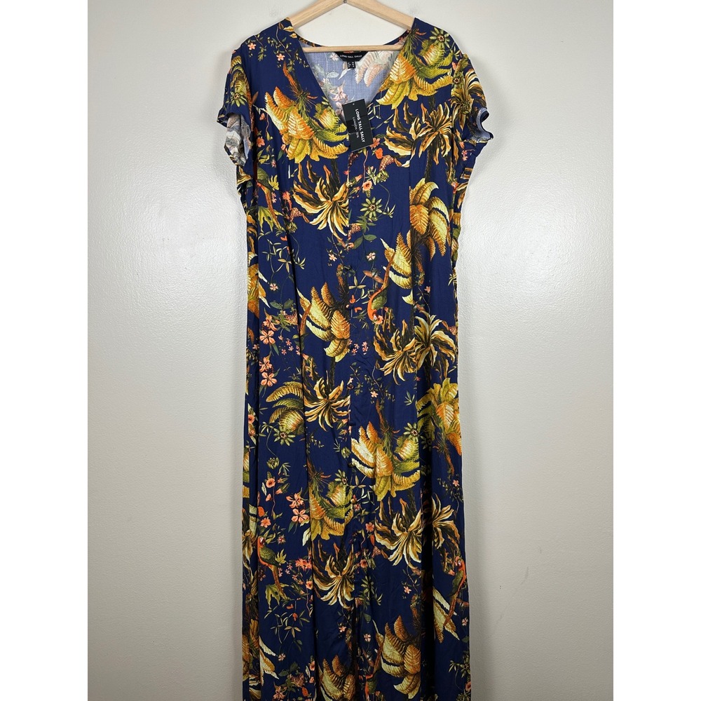Navy Floral Maxi Dress with Yellow Botanical Print